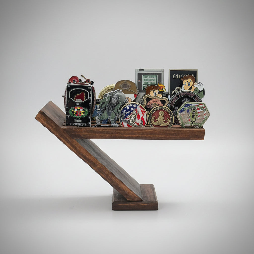 Custom Military Challenge Coin Rack - Handcrafted Pine with Black Walnut Stain (Coins Not Included)