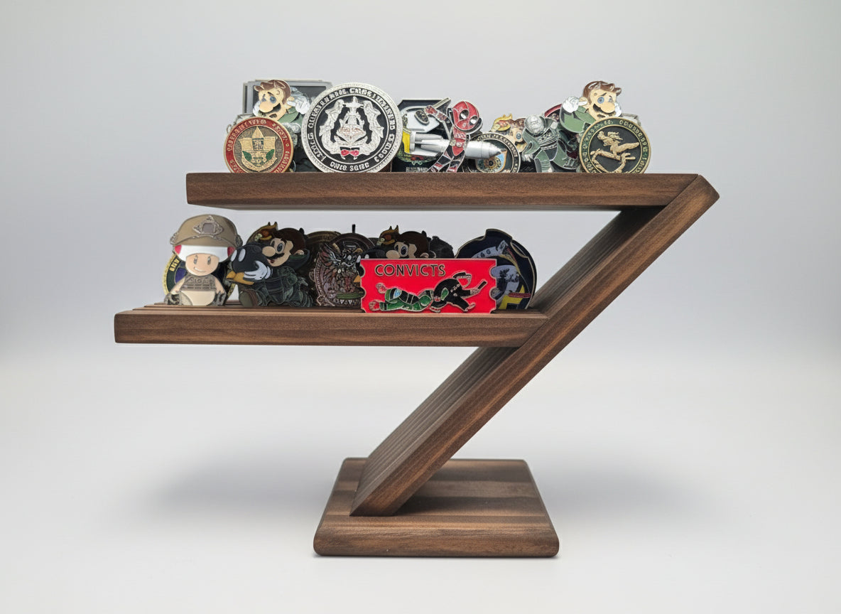 Custom Military Challenge Coin Rack - Handcrafted Pine with Black Walnut Stain (Coins Not Included)