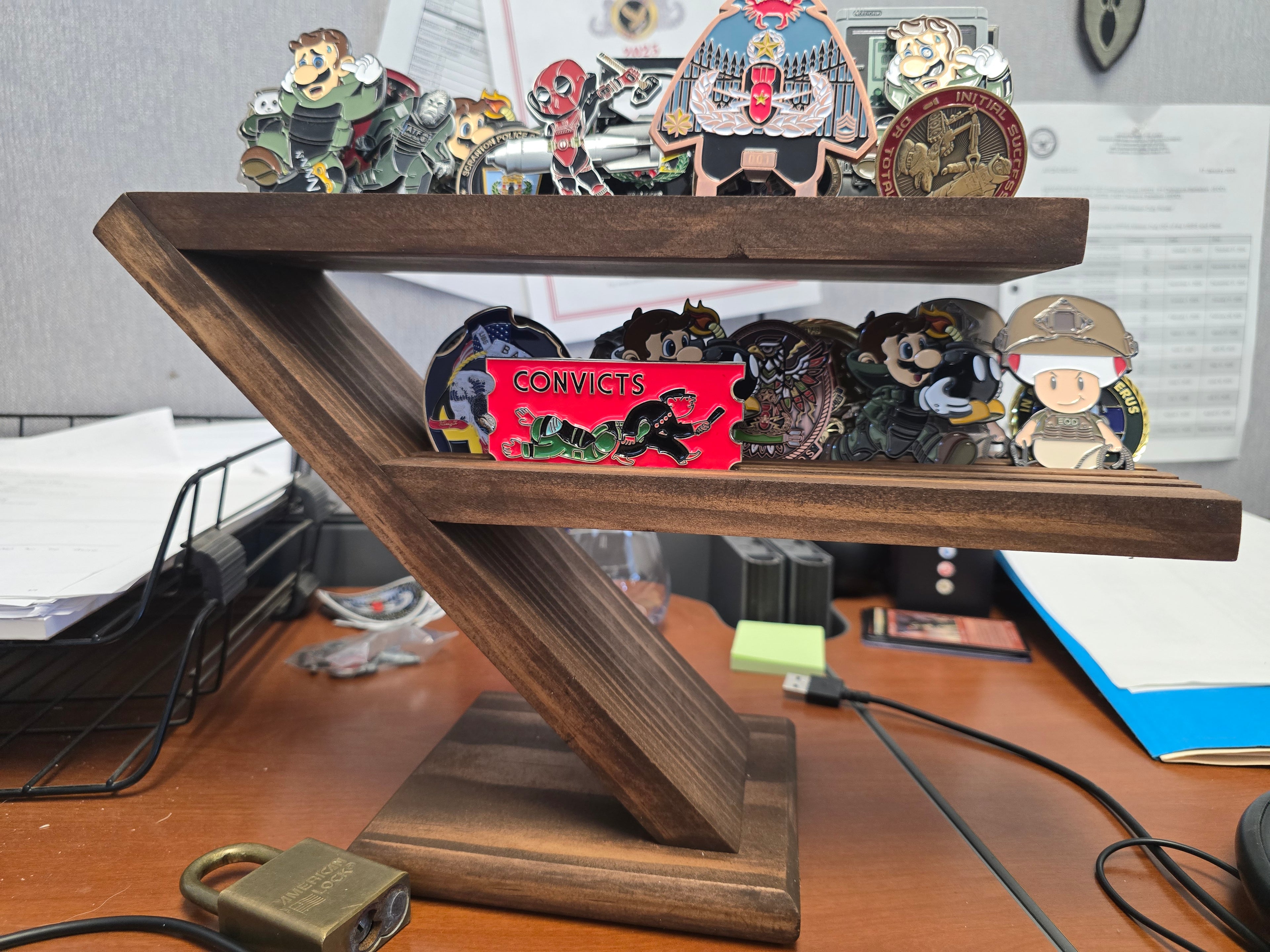 Custom Military Challenge Coin Rack - Handcrafted Pine with Black Walnut Stain (Coins Not Included)