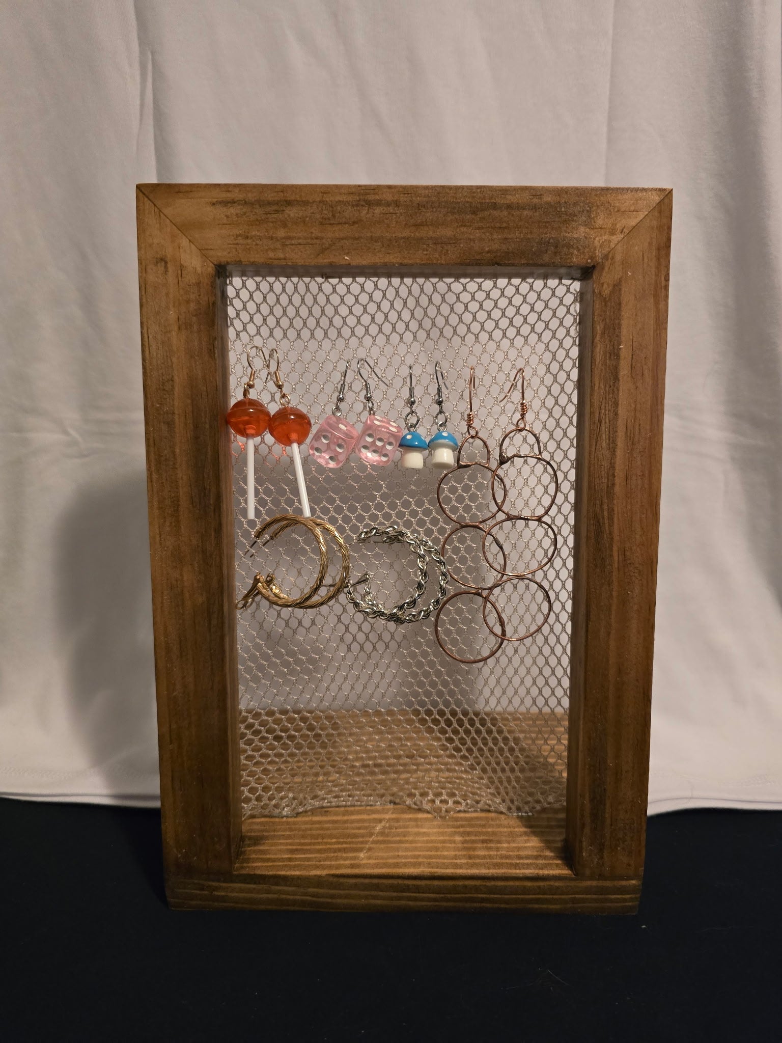 Wooden Earring Display with Black Walnut Stain - 7" x 9.5"